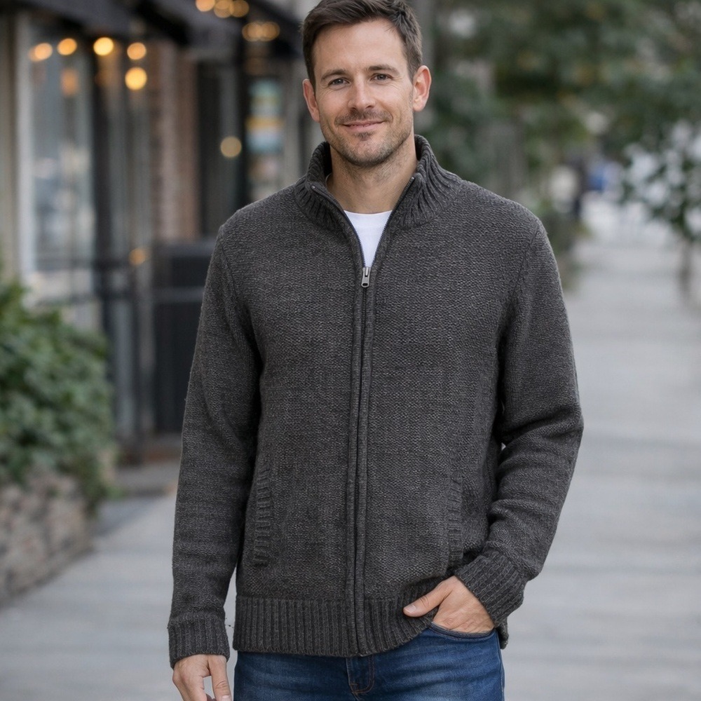 Britches Gray‎ Full Zip Wool Blend Sweater M/M Minimalist Classic Normcore
